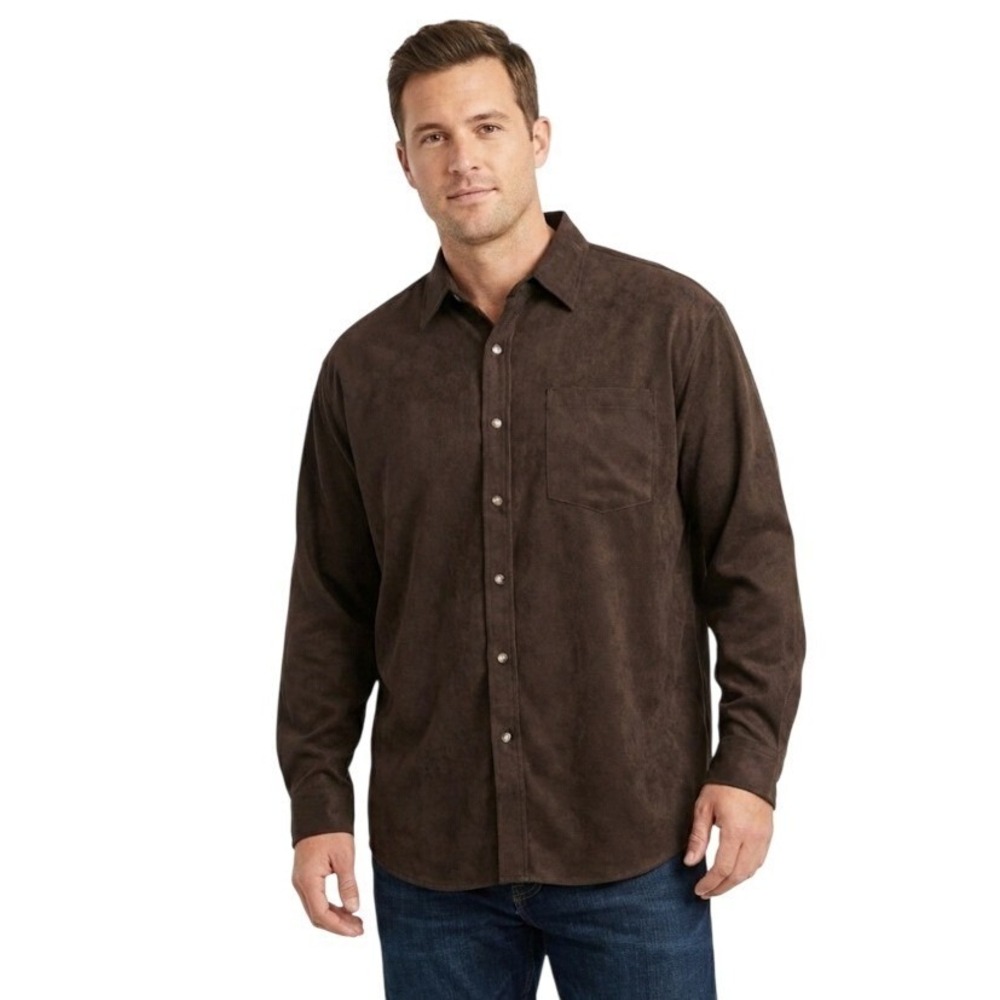 Stone Creek Shirt Mens Large Brown Lined Button Up Long Sleeve Faux Suede Casual